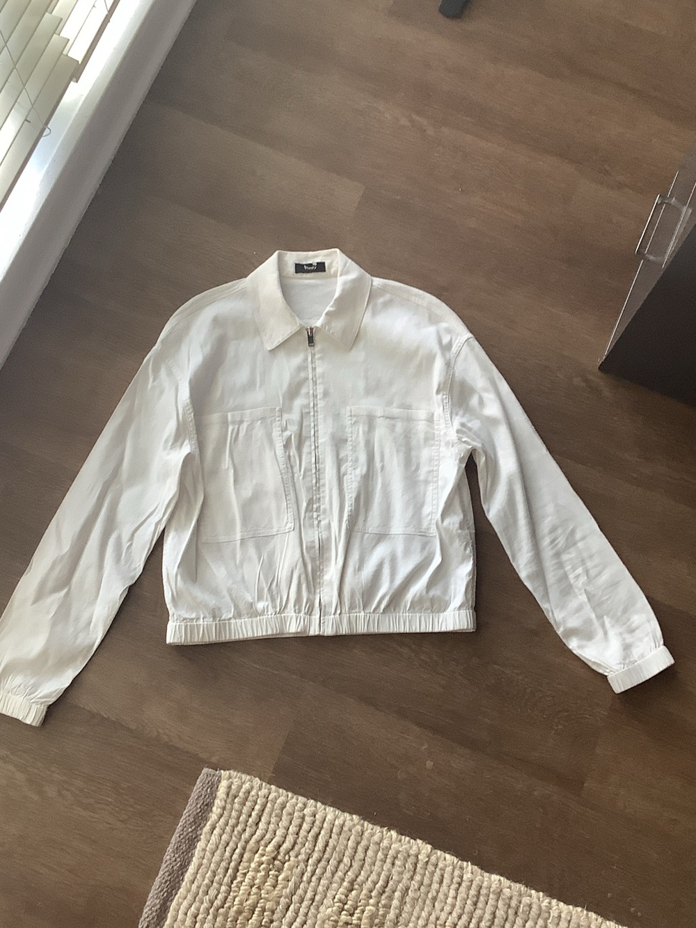 Theory White Cropped Zip-Front Bomber Jacket